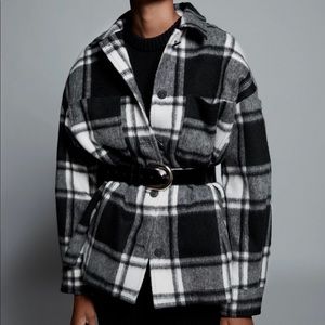 Zara Wool Shacket Black White Plaid